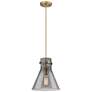 Newton Cone 10" Wide Cord Hung Brushed Brass Pendant With Smoke Shade