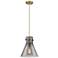 Newton Cone 10" Wide Cord Hung Brushed Brass Pendant With Smoke Shade