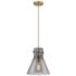 Newton Cone 10" Wide Cord Hung Brushed Brass Pendant With Smoke Shade