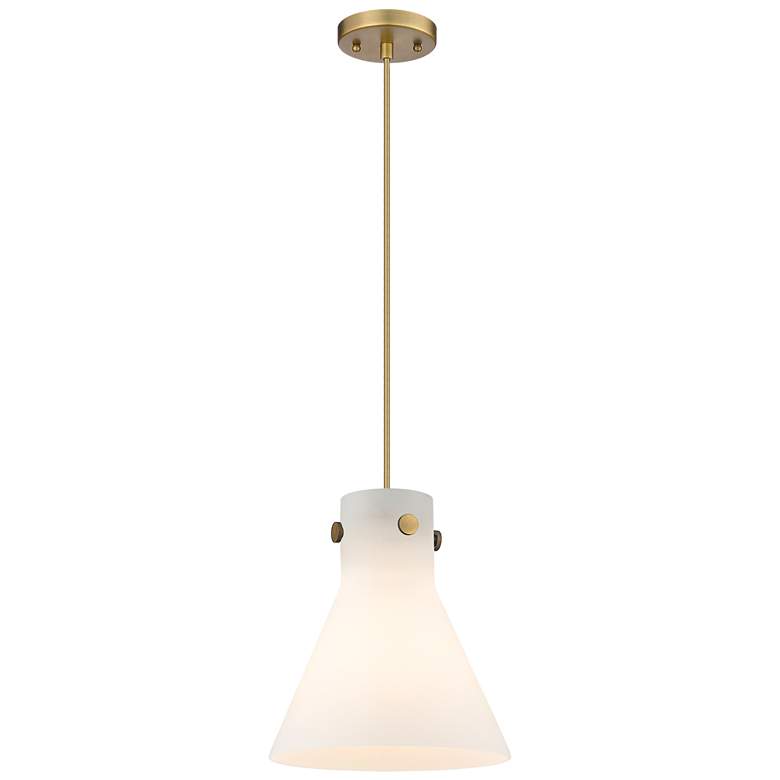 Image 1 Newton Cone 10" Wide Cord Hung Brushed Brass Pendant With White Shade