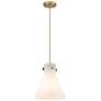 Newton Cone 10" Wide Cord Hung Brushed Brass Pendant With White Shade
