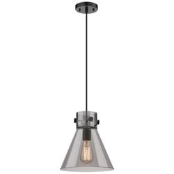 Newton Cone 10&quot; Wide Cord Hung Matte Black Pendant With Smoke Shade
