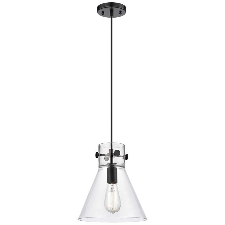Image 1 Newton Cone 10" Wide Matte Black Cord Hung Pendant With Clear Glass Sh