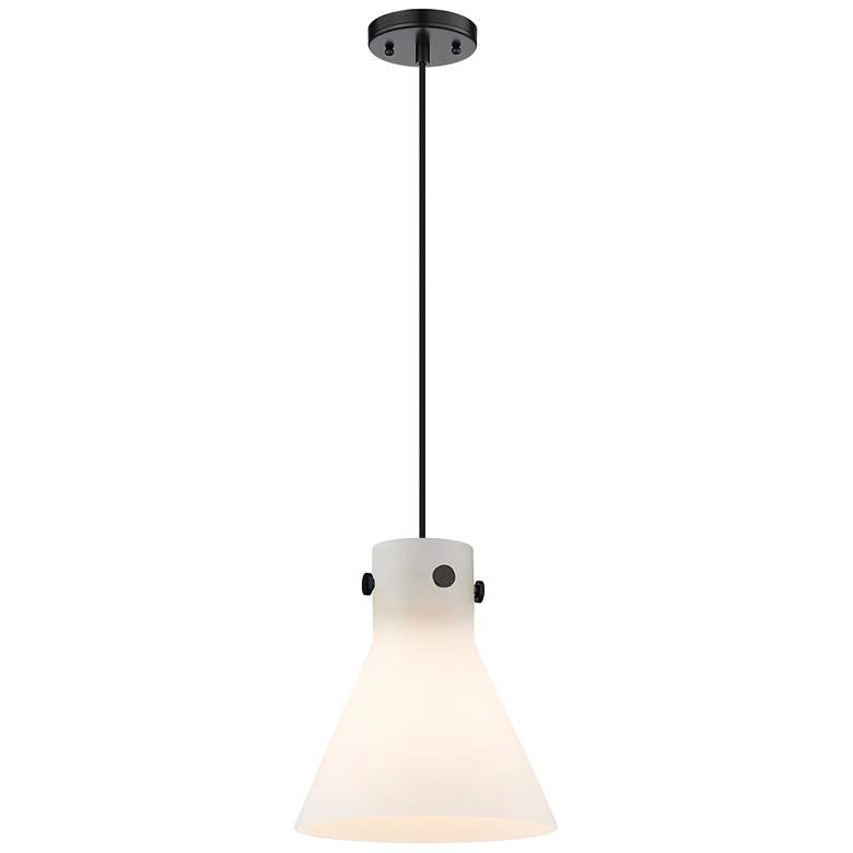 Image 1 Newton Cone 10" Wide Matte Black Cord Hung Pendant With Matte White Sh