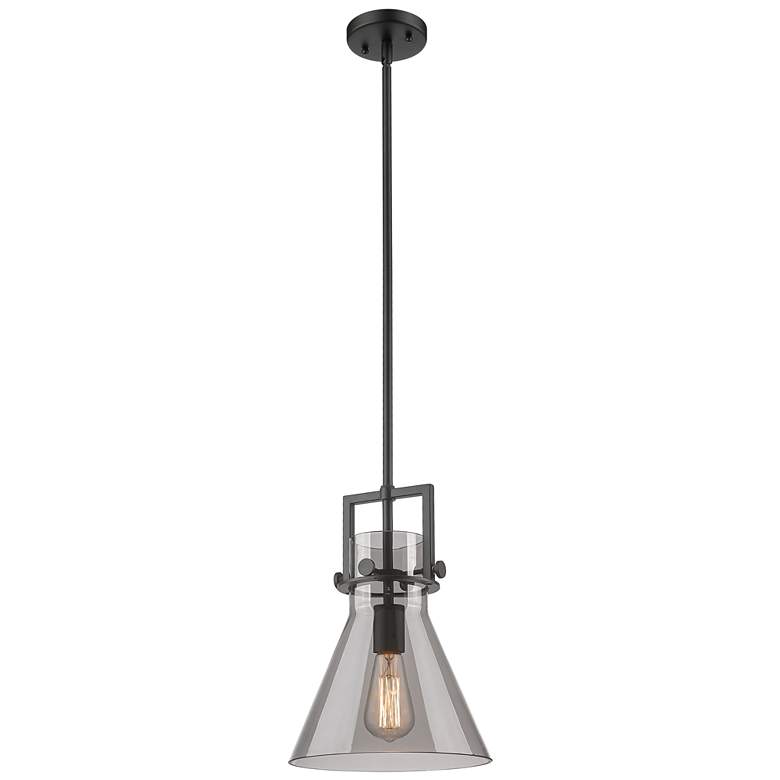 Image 1 Newton Cone 10" Wide Matte Black Mini Pendant w/ Smoke Glass