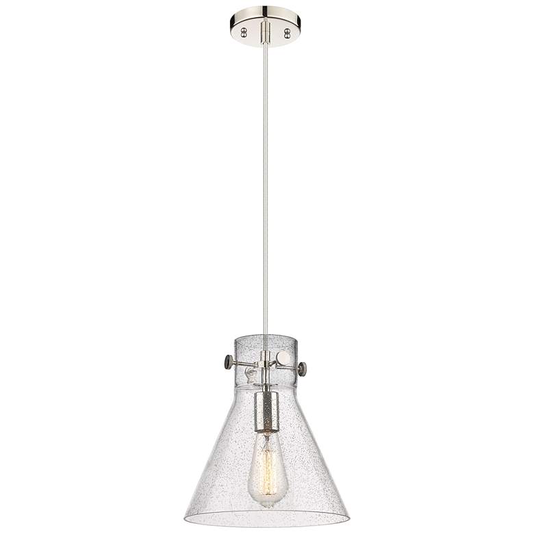 Image 1 Newton Cone 10" Wide Polished Nickel Cord Hung Pendant With Seedy Shad