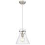 Newton Cone 10" Wide Satin Nickel Cord Hung Pendant With Clear Glass S