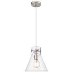 Newton Cone 10&quot; Wide Satin Nickel Cord Hung Pendant With Clear Glass S