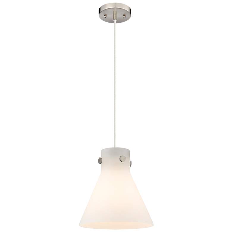 Image 1 Newton Cone 10" Wide Satin Nickel Cord Hung Pendant With Matte White S