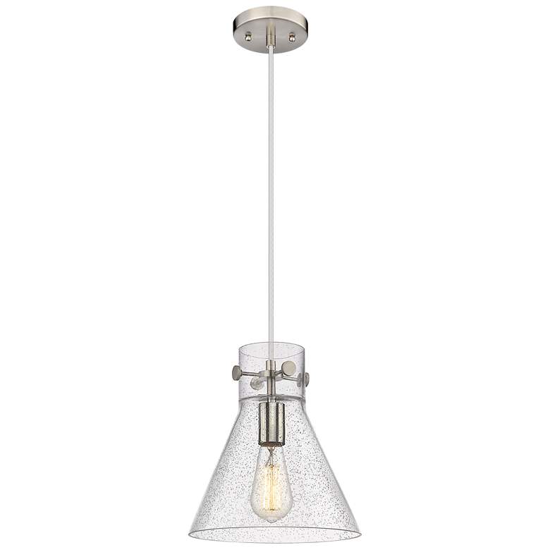 Image 1 Newton Cone 10" Wide Satin Nickel Cord Hung Pendant With Seedy Glass S