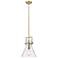 Newton Cone 10" Wide Stem Hung Brushed Brass Pendant With Seedy Shade