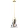 Newton Cone 10" Wide Stem Hung Brushed Brass Pendant With Smoke Shade