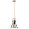 Newton Cone 10" Wide Stem Hung Brushed Brass Pendant With Smoke Shade