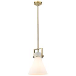 Newton Cone 10" Wide Stem Hung Brushed Brass Pendant With White Shade