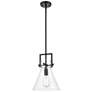 Newton Cone 10" Wide Stem Hung Matte Black Pendant With Clear Shade