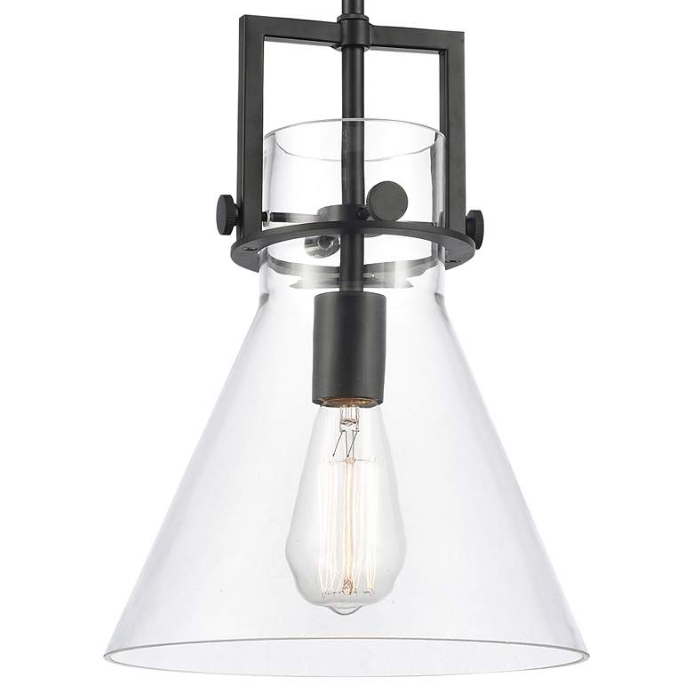 Image 3 Newton Cone 10" Wide Stem Hung Matte Black Pendant With Clear Shade more views