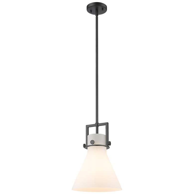 Image 1 Newton Cone 10" Wide Stem Hung Matte Black Pendant With White Shade