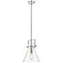 Newton Cone 10" Wide Stem Hung Polished Nickel Pendant With Clear Shad