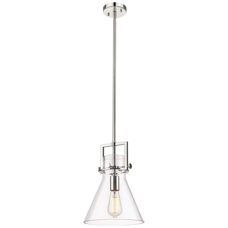 Image 1 Newton Cone 10" Wide Stem Hung Polished Nickel Pendant With Seedy Shad