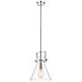 Newton Cone 10" Wide Stem Hung Polished Nickel Pendant With Seedy Shad