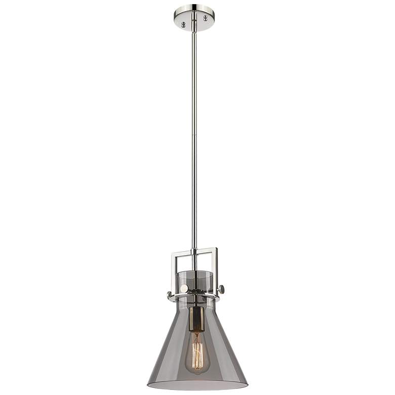 Image 1 Newton Cone 10" Wide Stem Hung Polished Nickel Pendant With Smoke Shad