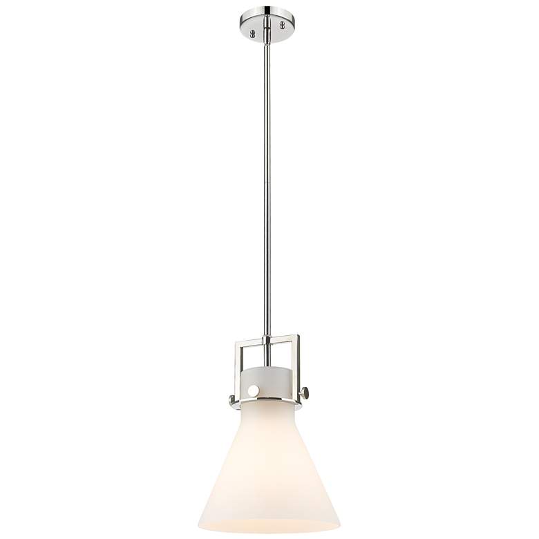 Image 1 Newton Cone 10" Wide Stem Hung Polished Nickel Pendant With White Shad