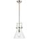 Newton Cone 10" Wide Stem Hung Satin Nickel Pendant With Clear Shade