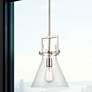 1_Newton Cone 10" Wide Stem Hung Satin Nickel Pendant With Clear Shade