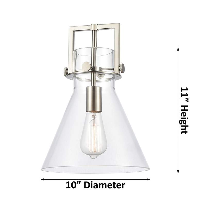 Image 6 Newton Cone 10" Wide Stem Hung Satin Nickel Pendant With Clear Shade more views