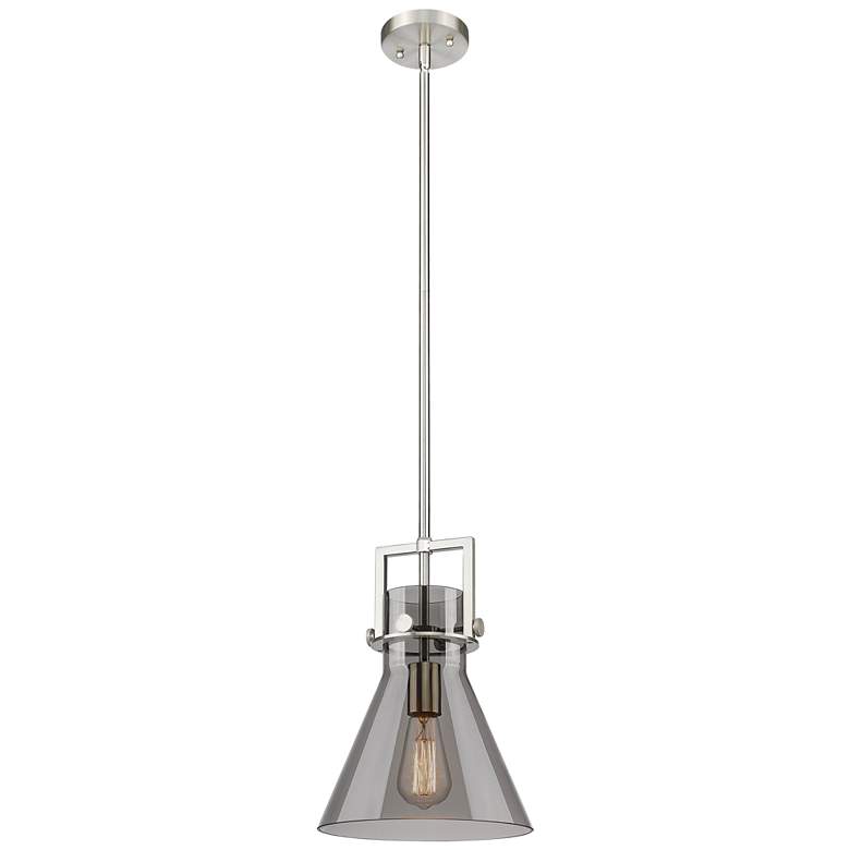 Image 1 Newton Cone 10" Wide Stem Hung Satin Nickel Pendant With Smoke Shade
