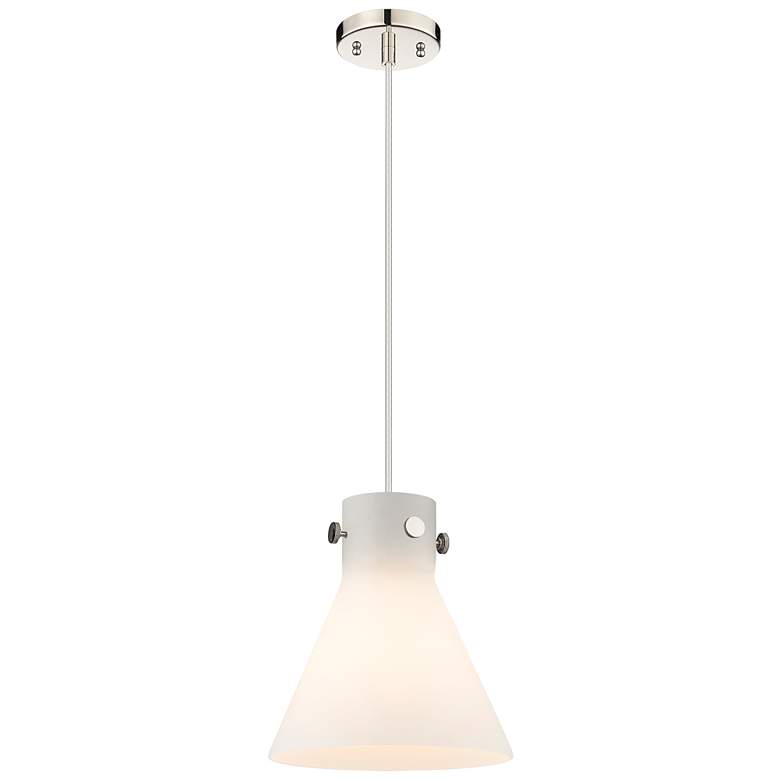 Image 1 Newton Cone 10"W Polished Nickel Cord Hung Pendant With Matte White Sh
