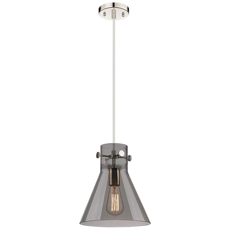 Image 1 Newton Cone 10"W Polished Nickel Cord Hung Pendant With Plated Smoke S