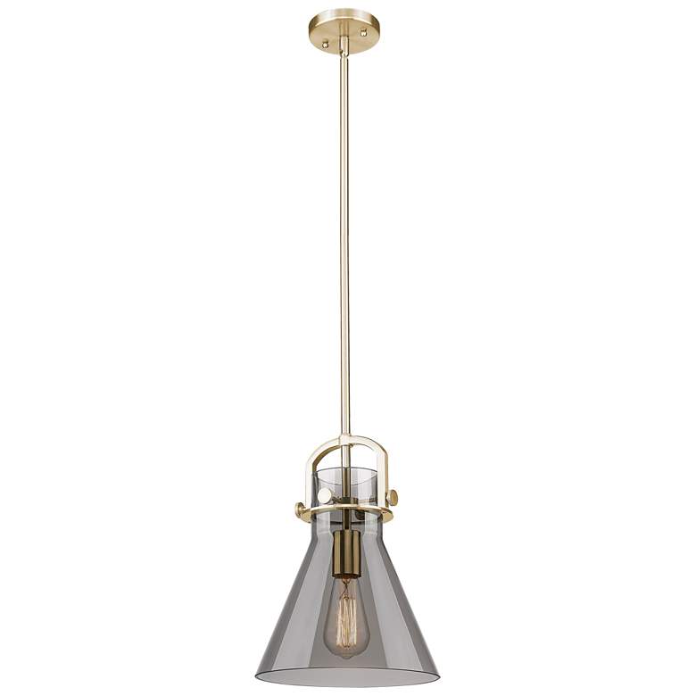 Image 1 Newton Cone 10"W Champagne Stem Arch Mini Pendant w/ Smoke Shade