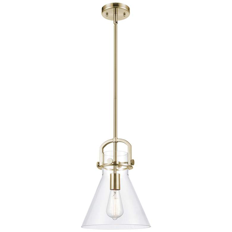 Image 1 Newton Cone 10"W Champagne Stem Arched Mini Pendant With Clear Shade