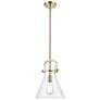 1_Newton Cone 10"W Champagne Stem Arched Mini Pendant With Clear Shade