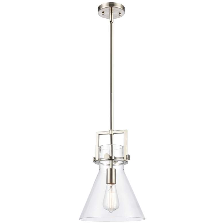 Image 1 Newton Cone 13.63" Brushed Nickel LED Stem Hung Mini Pendant w/ Clear