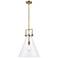 Newton Cone 14" Brushed Brass LED Stem Hung Pendant With Clear Shade