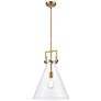 Newton Cone 14" Brushed Brass LED Stem Hung Pendant With Clear Shade