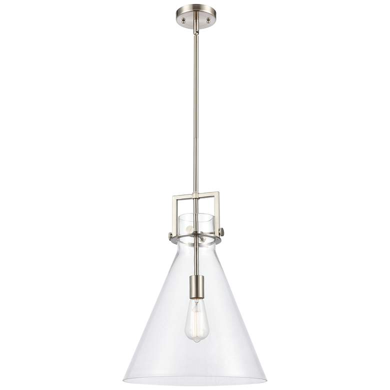 Image 1 Newton Cone 14" Brushed Satin Nickel LED Stem Hung Pendant With Clear