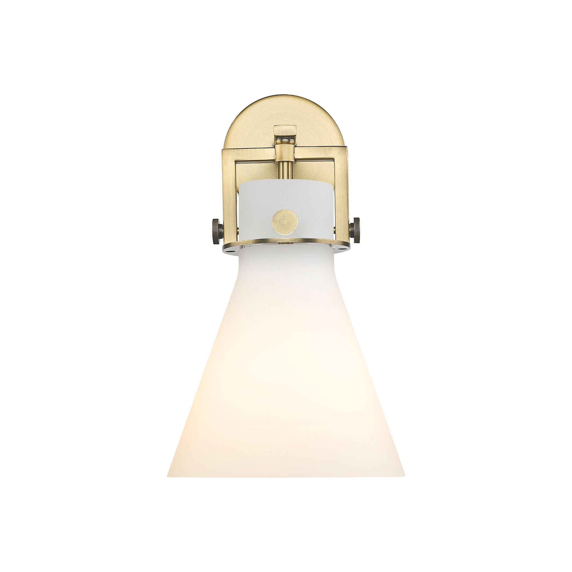 Image 3 Newton Cone 14" High Brushed Brass Sconce With Matte White Glass Shade more views