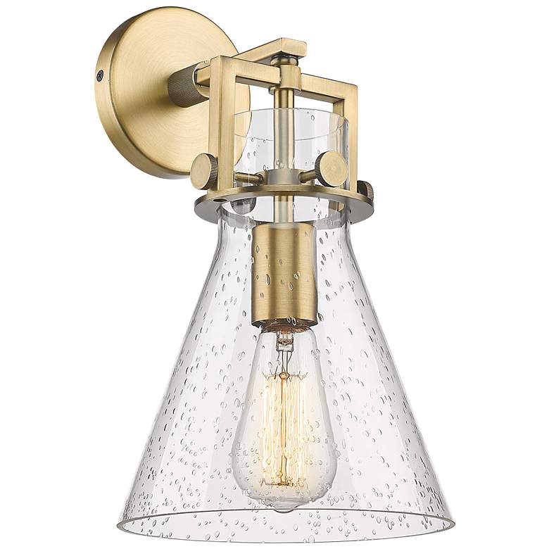Image 1 Newton Cone 14" High Brushed Brass Sconce With Seedy Shade