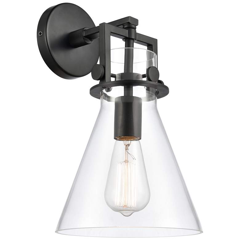 Image 1 Newton Cone 14" High Matte Black Sconce With Clear Shade