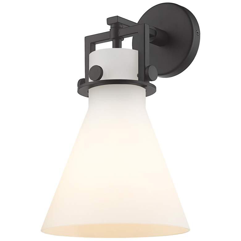 Image 1 Newton Cone 14" High Matte Black Sconce With Matte White Glass Shade