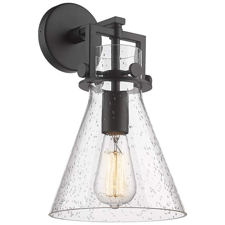 Image 1 Newton Cone 14" High Matte Black Sconce With Seedy Shade