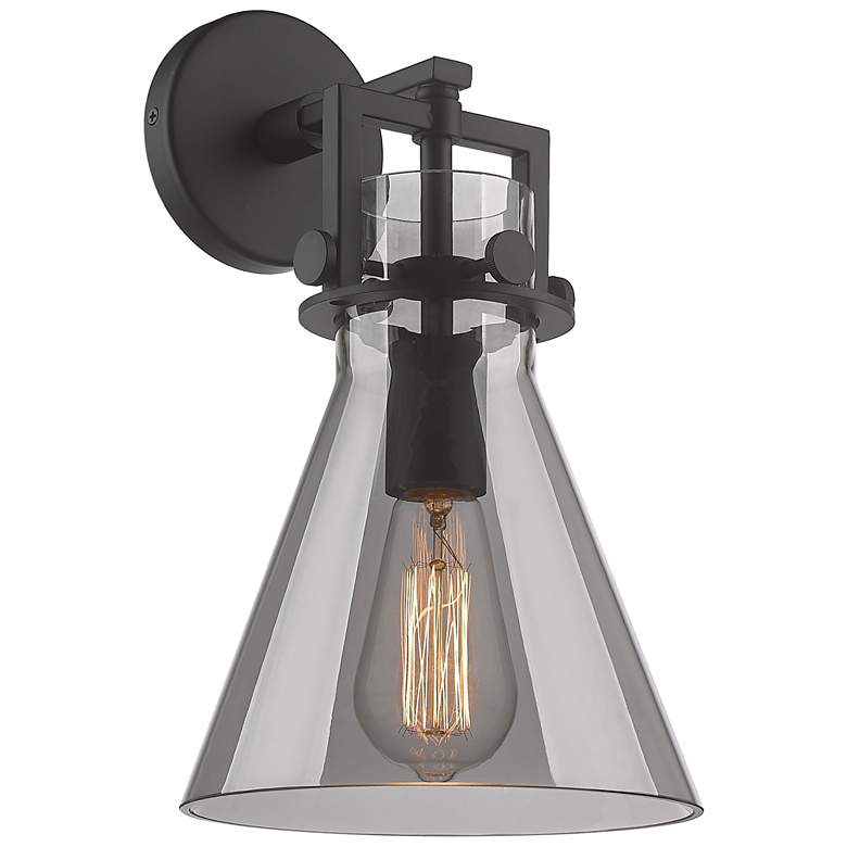 Image 1 Newton Cone 14" High Matte Black Sconce With Smoke Shade