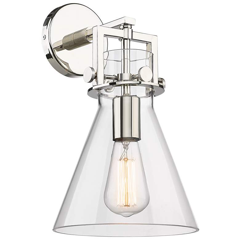 Image 1 Newton Cone 14" High Polished Nickel Sconce With Clear Shade