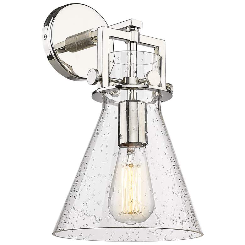 Image 1 Newton Cone 14" High Polished Nickel Sconce With Seedy Shade