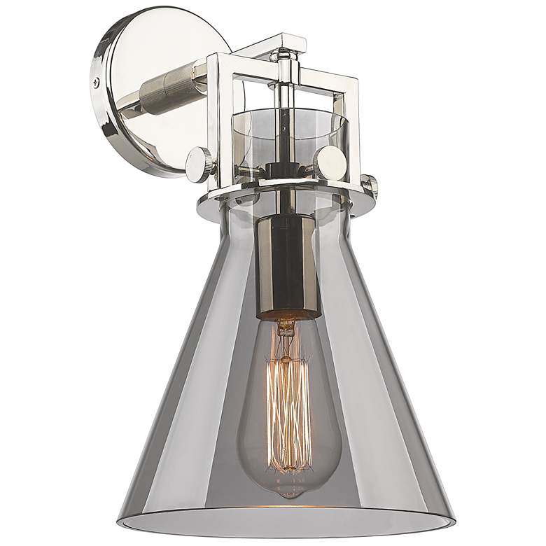Image 1 Newton Cone 14" High Polished Nickel Sconce With Smoke Shade