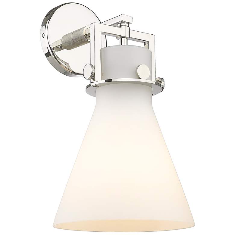 Image 1 Newton Cone 14" High Polished Nickel Sconce With White Shade