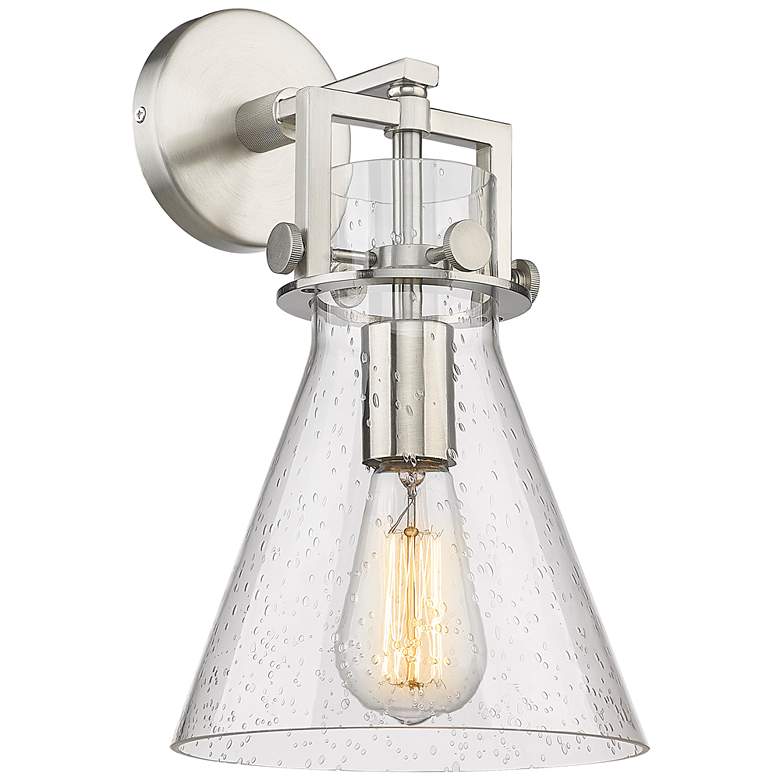 Image 1 Newton Cone 14" High Satin Nickel Sconce With Seedy Shade
